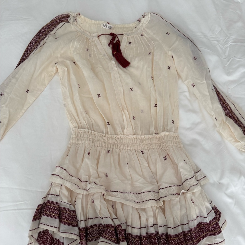 LoveShackFancy Cream and Burgundy Skirt